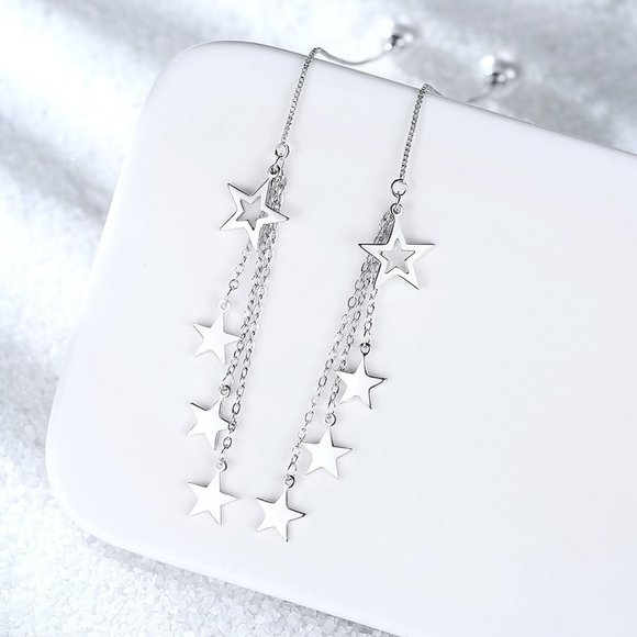 NEW 925 Sterling Silver Pearl Star Drop Earrings Q - Picture 1 of 8